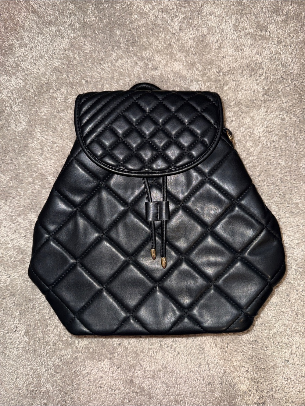 Quilted Black Drawstring Backpack - Picture 1 of 7